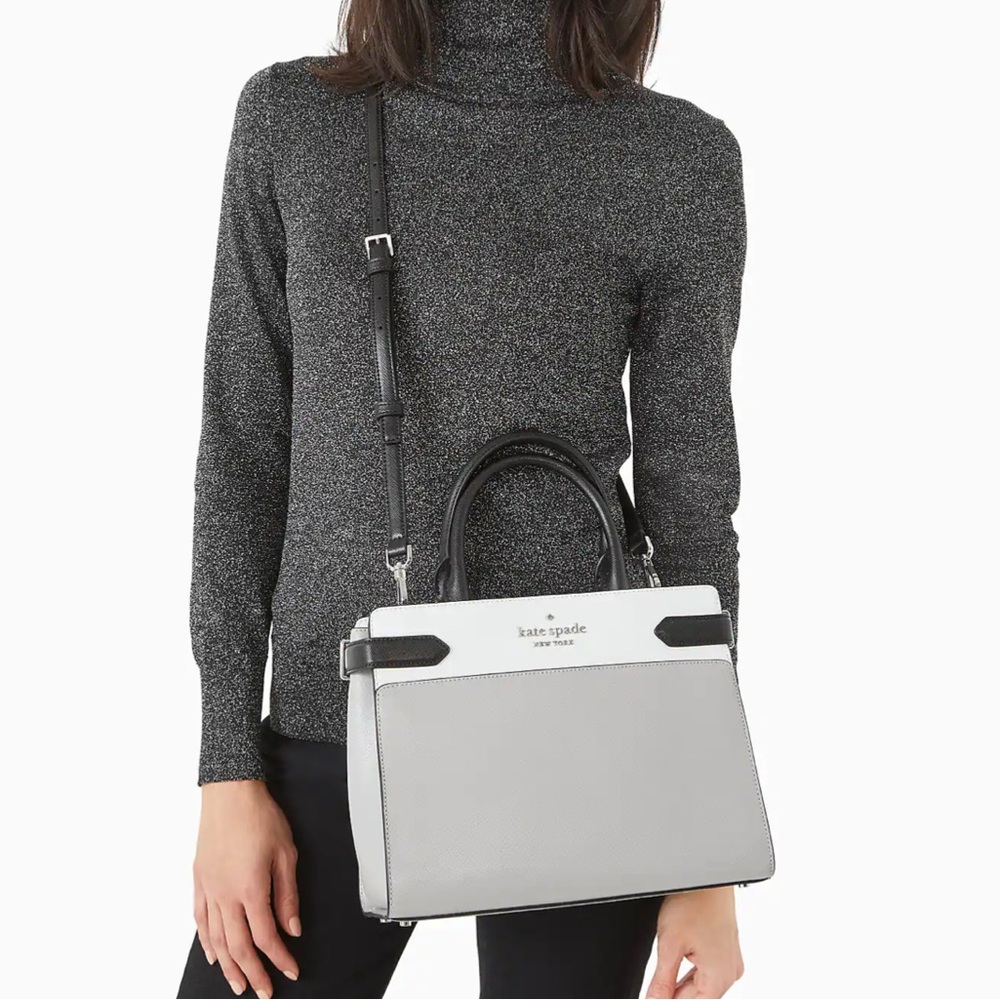 Kate spade Stacy medium top zip satchel Crossbody color block gray white & black